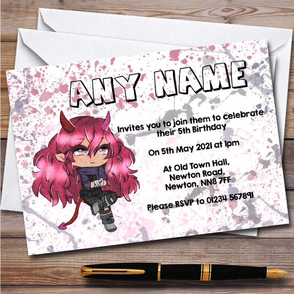 Gatcha Life Cheeky Devil Splatter Art Children's Birthday Party Invitations