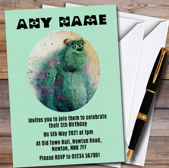 Grunge Style Monsters James P Sullivan Children's Birthday Party Invitations