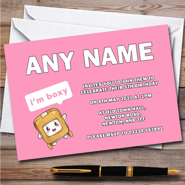 Lank Box Boxy Pink Children's Kids Personalised Birthday Party Invitations