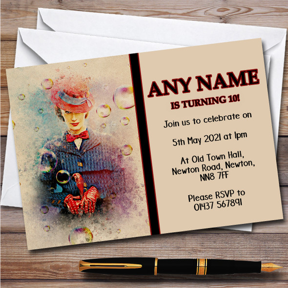 Mary Poppins Vintage Bubbles Children's Personalised Birthday Party Invitations