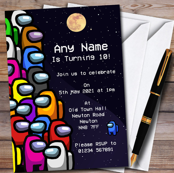 Among Us Piles Of In Space Children's Personalised Birthday Party Invitations