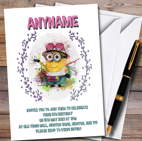 Minion Smudge Style Colourful Children's Personalised Birthday Party Invitations