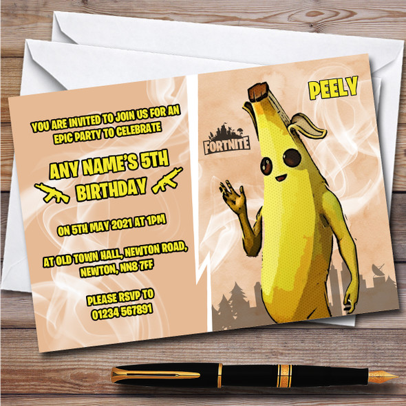 Peely Gaming Comic Style Fortnite Skin Children's Birthday Party Invitations
