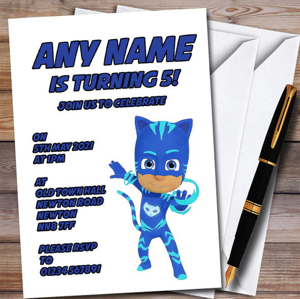 Pj Masks Cat Boy Art Children's Kids Personalised Birthday Party Invitations