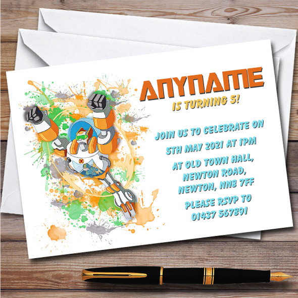 Rescue Bots Blades Splatter Art Children's Birthday Party Invitations