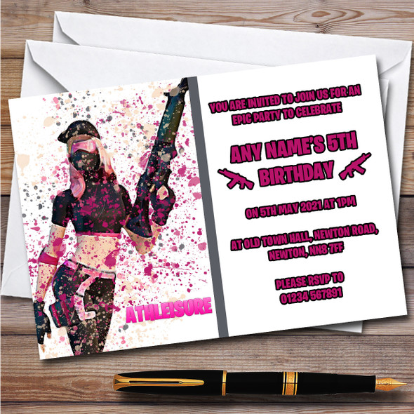 Splatter Art Gaming Fortnite Athleisure Children's Birthday Party Invitations