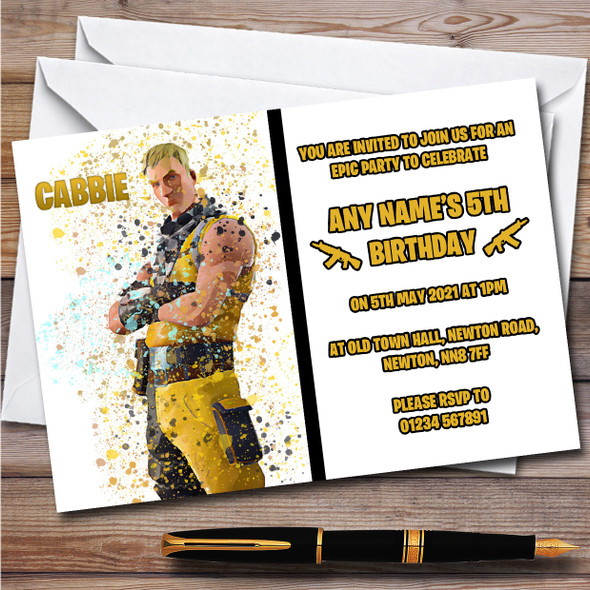 Splatter Art Gaming Fortnite Cabbie Children's Birthday Party Invitations