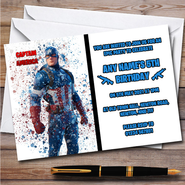 Splatter Art Gaming Fortnite Captain America Birthday Party Invitations