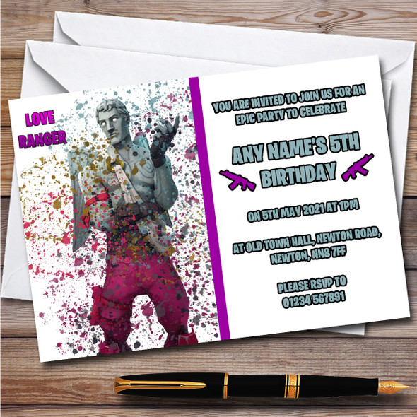 Splatter Art Gaming Fortnite Love Ranger Children's Birthday Party Invitations