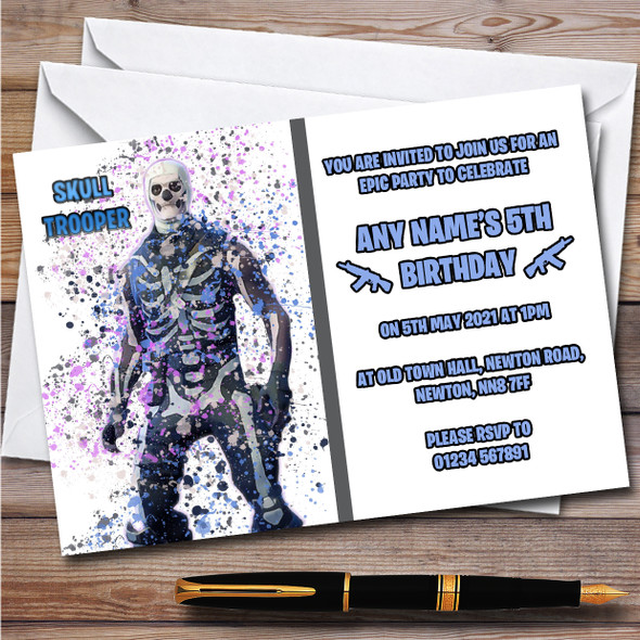Splatter Art Gaming Fortnite Skull Trooper Children's Birthday Party Invitations