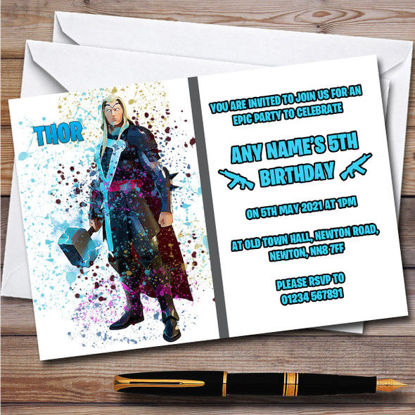 Splatter Art Gaming Fortnite Thor Children's Birthday Party Invitations