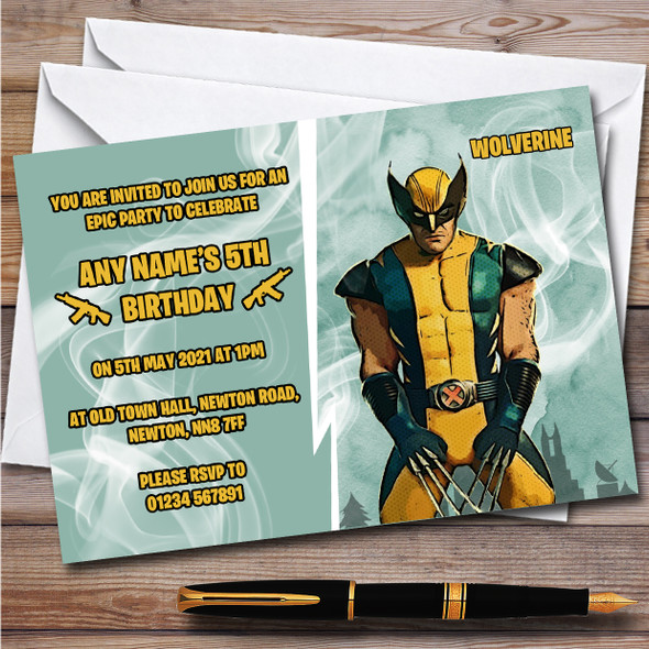 Wolverine Gaming Comic Style Fortnite Skin Children's Birthday Party Invitations