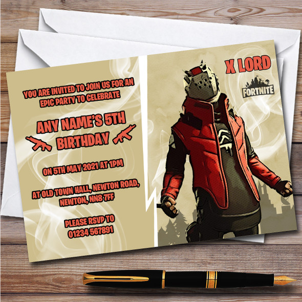 X Lord Gaming Comic Style Fortnite Skin Children's Birthday Party Invitations