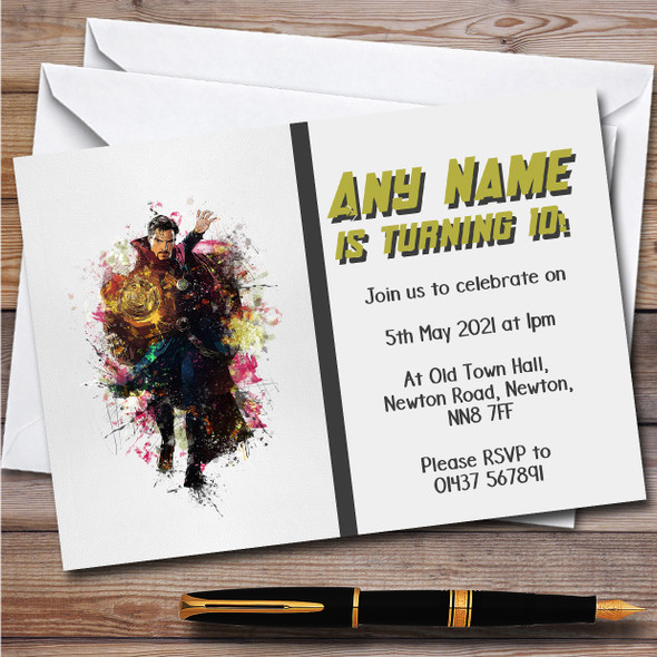 Doctor Strange Watercolour Splatter Children's Birthday Party Invitations