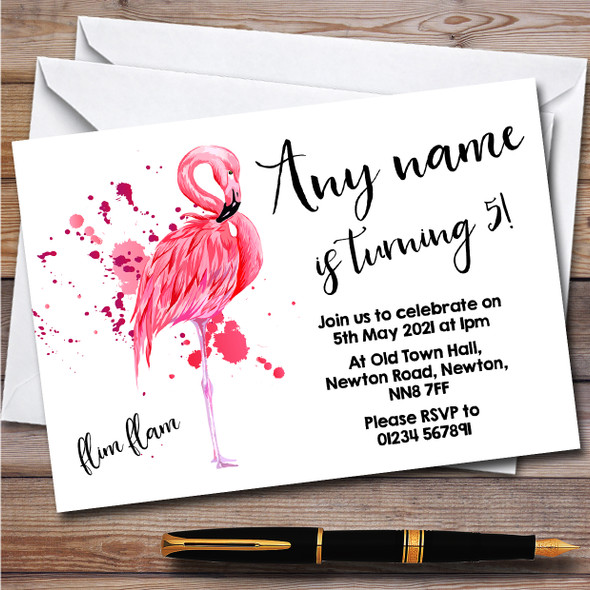 Flamingo You Tuber Flim Flam Splatter Art Children's Birthday Party Invitations