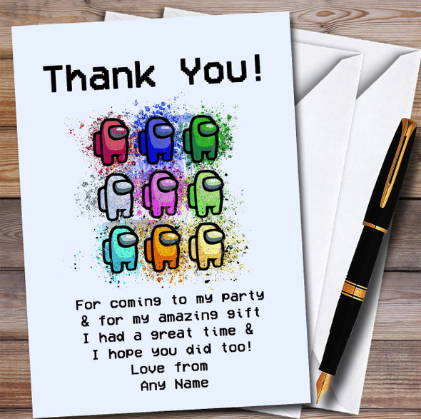 Among Us Group Splatter Grey Children's Birthday Party Thank You Cards