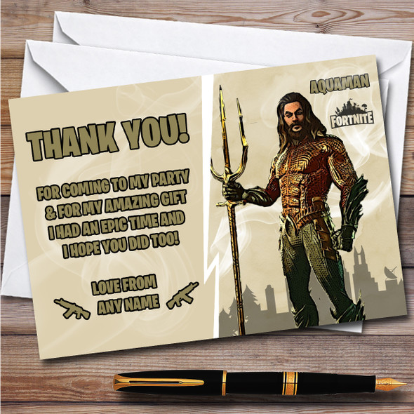 Aquaman Gaming Comic Style Fortnite Skin Birthday Party Thank You Cards
