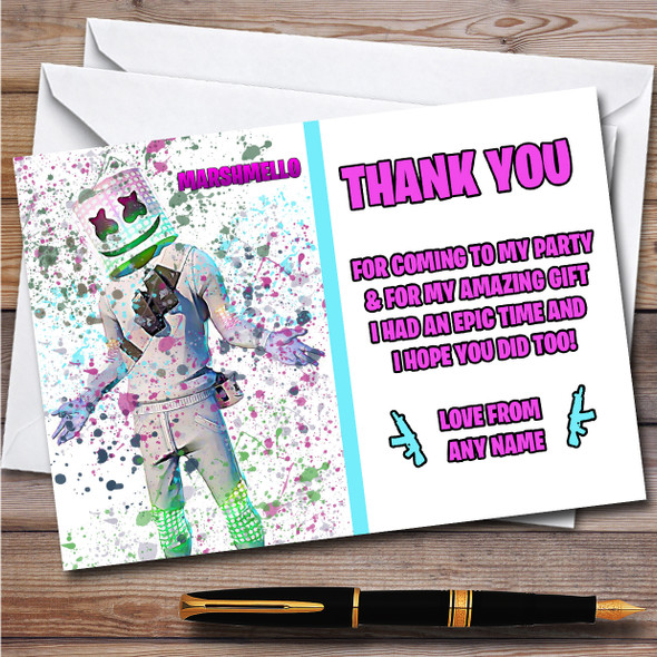 Splatter Art Gaming Fortnite Marshmello Birthday Party Thank You Cards