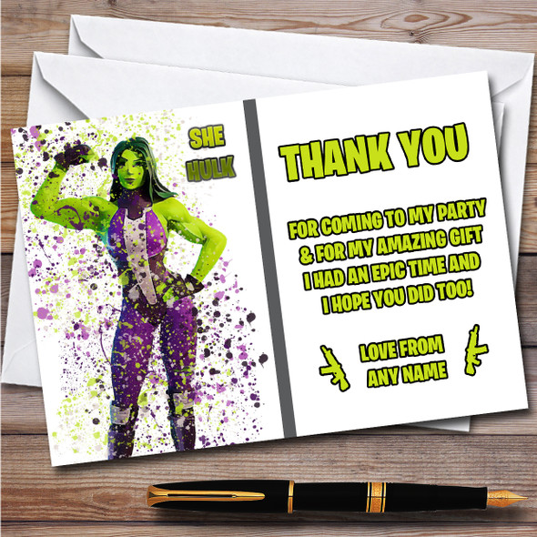 Splatter Art Gaming Fortnite She Hulk Children's Birthday Party Thank You Cards