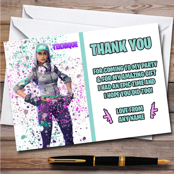 Splatter Art Gaming Fortnite Teknique Children's Birthday Party Thank You Cards