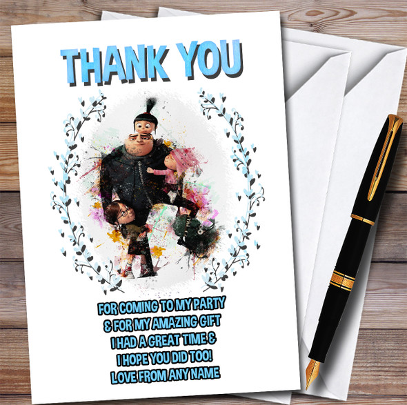 Cute Despicable Me Watercolour Splatter Birthday Party Thank You Cards