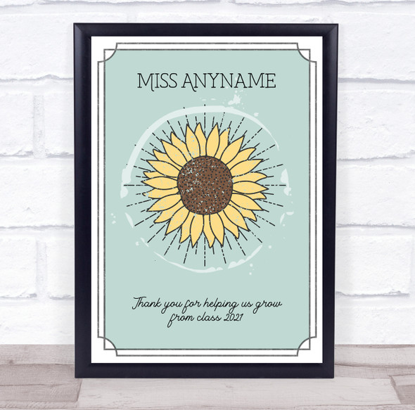 Vintage Sunflower Pretty Border Thank You Personalised Wall Art Print