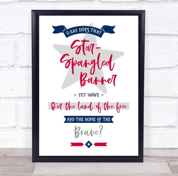 America Patriotic National Anthem Grey Star Wall Art Print