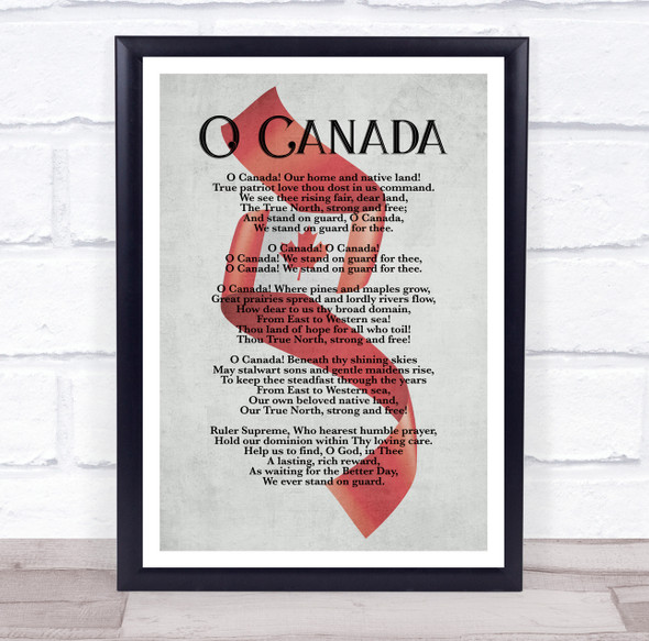 O Canada National Anthem Grey Vintage Flag Wall Art Print