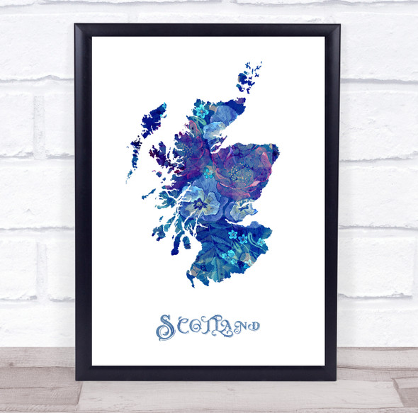 Scotland Patriotic Map Watercolour Floral Wall Art Print
