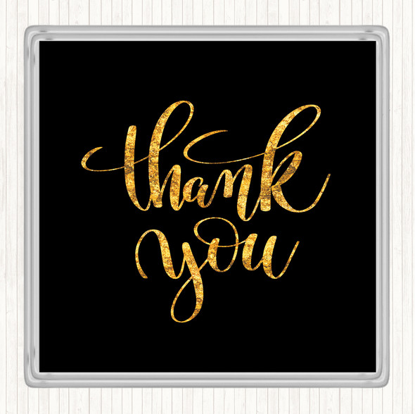 Black Gold Thank You Swirl Quote Coaster