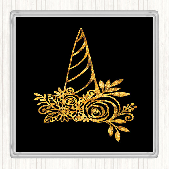 Black Gold Unicorn Horn Quote Coaster