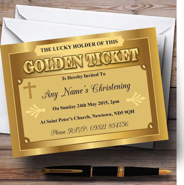 Golden Ticket Christening Party Customised Invitations