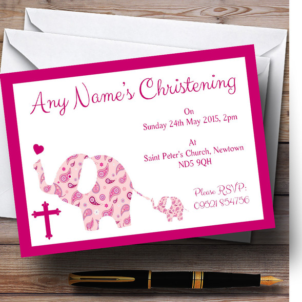 Pink Elephants Christening Party Customised Invitations