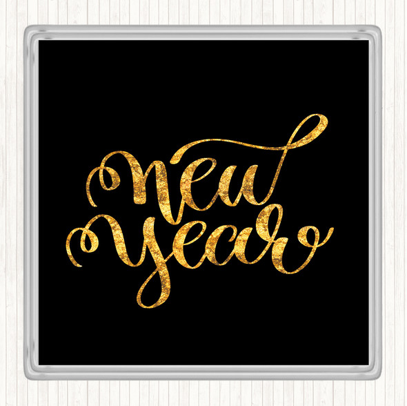 Black Gold Christmas New Year Quote Coaster