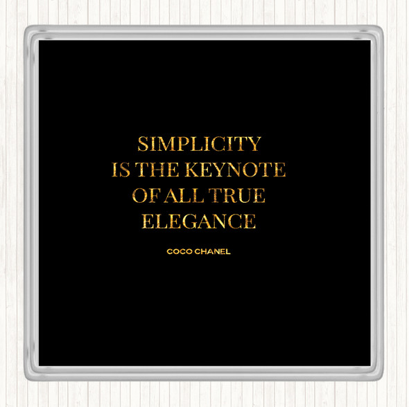 Black Gold Coco Chanel Simplicity Quote Coaster