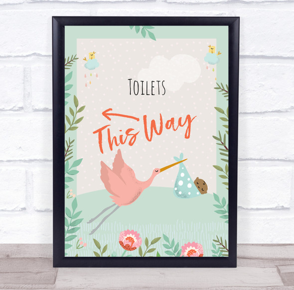 Stork With Baby Shower Green Toilets This Way Left Personalised Event Party Sign