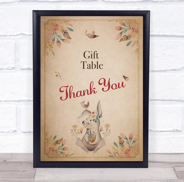 Vintage Cute Rabbit Gift Table Thank You Baby Shower Personalised Party Sign