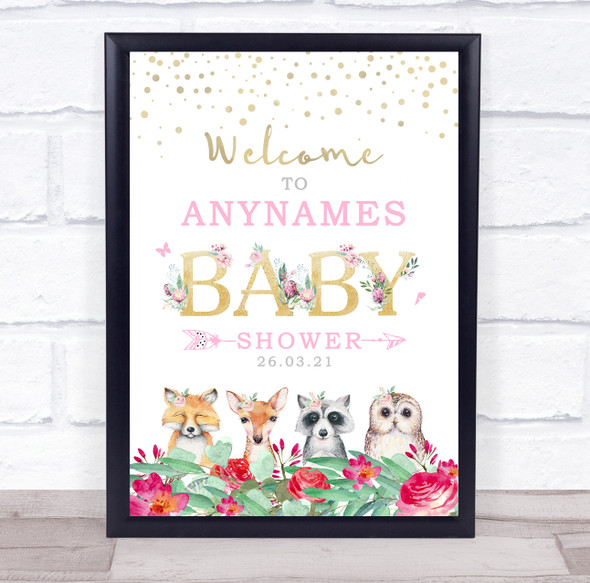 Forest Babies Rose & Gold Welcome Baby Shower Personalised Event Party Sign