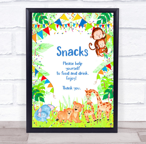 Snacks Birthday Animals Help Yourself Jungle Colours Personalised Party Sign