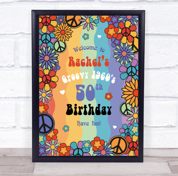 1960 60's Hippie Peace Birthday Welcome Personalised Event Party Decoration Sign
