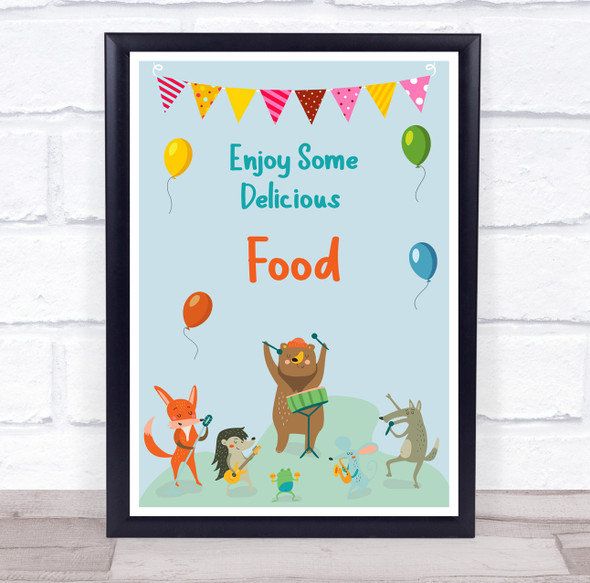 Cute Animals Instruments Birthday Enjoy Some Food Personalised Event Party Sign