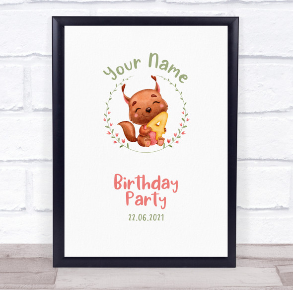 Watercolour Cute Squirrel Welcome Birthday Personalised Event Party Sign