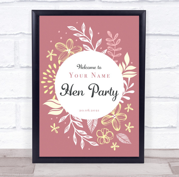 Welcome To Hen Yellow Floral Circle Personalised Event Party Decoration Sign