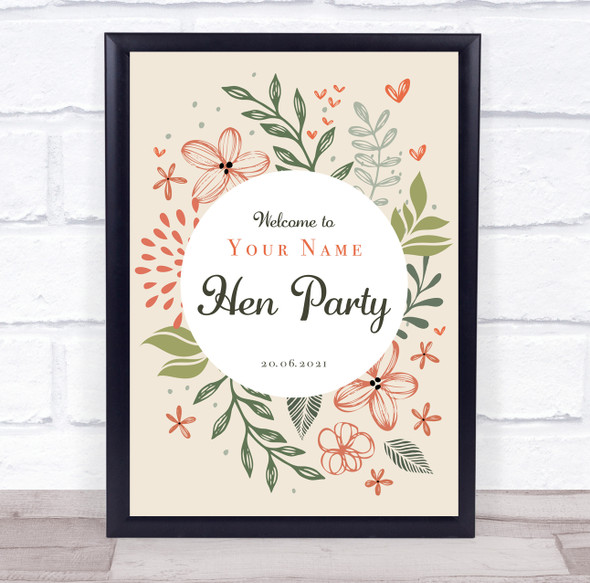 Peach Floral Circle Welcome To Hen Personalised Event Party Decoration Sign