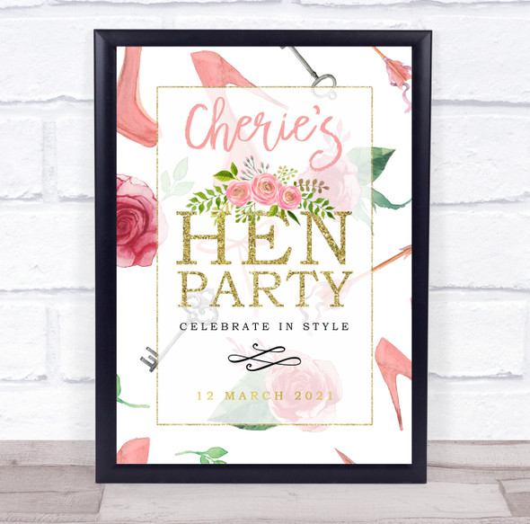 Hen Do Welcome Watercolour & Gold Personalised Event Party Decoration Sign