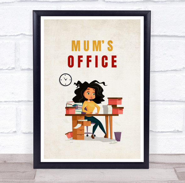 Mum's Office Black Hair Female Room Personalised Wall Art Sign