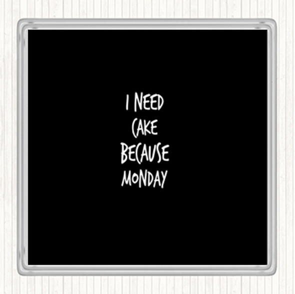 Black White I Need Cake Quote Coaster