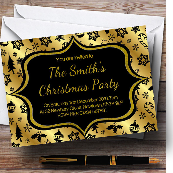 Gold And Black Classique Customised Christmas Party Invitations