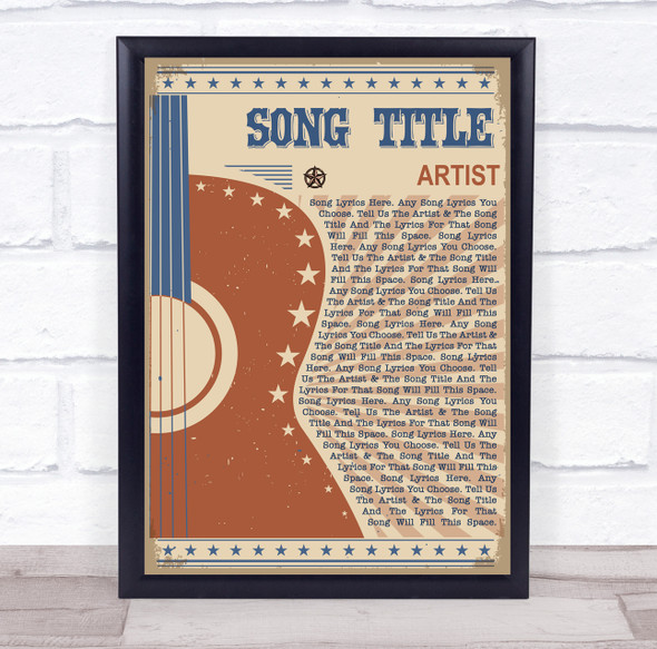 Country Western Festival Guitar Any Song Lyric Personalised Music Wall Art Print