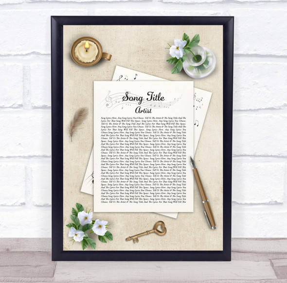 Note Paper & Pen Any Song Lyric Personalised Music Wall Art Print